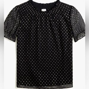 J. Crew Black Blouse with Metallic Gold Dot Pattern. Size Large